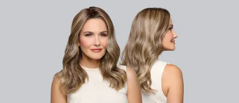Viste frontale e laterale di un'acconciatura HairUWear dal flipbook prodotto su template