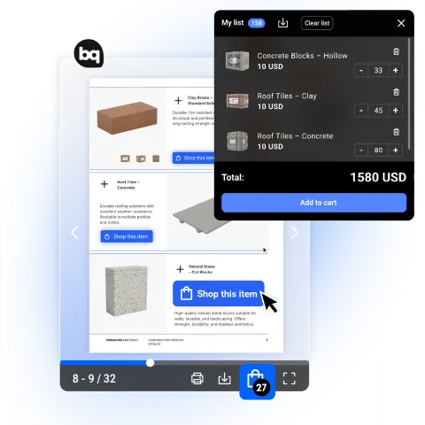 Liste de prix interactive avec liste d'achats, créée dans Flipsnack