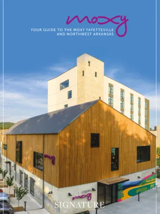Cover of the in-room hotel magazine by Moxy Fayetteville