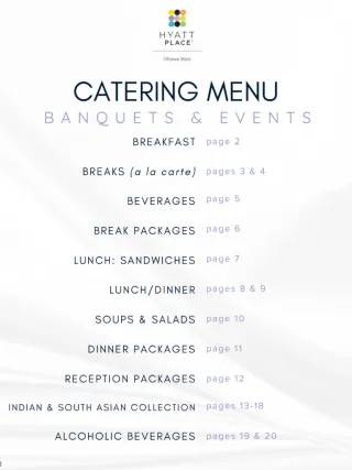 Cover of the catering menu by Hyatt Place Ottawa West