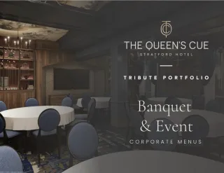 Cover of the banquet menu by The Queens Cue