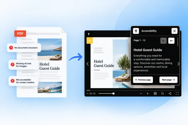 A property menu PDF shown untagged, with no heading structure, reading order or image descriptions for a screen reader