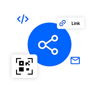 Share flipbooks publicly via link, website embed, QR code, or email