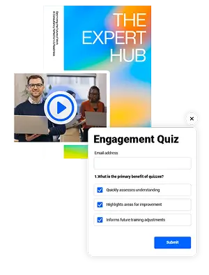 Engagement quiz feature presented in a training flipbook