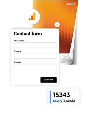 Contact form feature for a promotional flipbook, with number of clicks stats