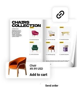 Product catalog showcasing furniture pieces using the shopping list feature